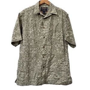 Woolrich Shirt Tiki Fish Green Brown Cotton Button Down Casual Cotton Mens M